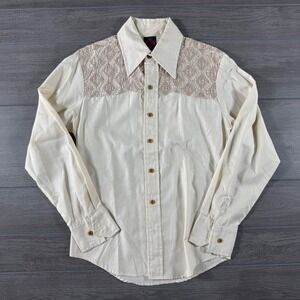 Tobias Vintage Embroidered Western Shirt Mens Small Cream Button Down